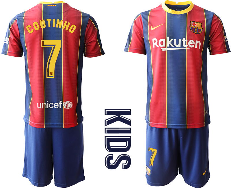 Youth 2020-2021 club Barcelona home #7 red Soccer Jerseys